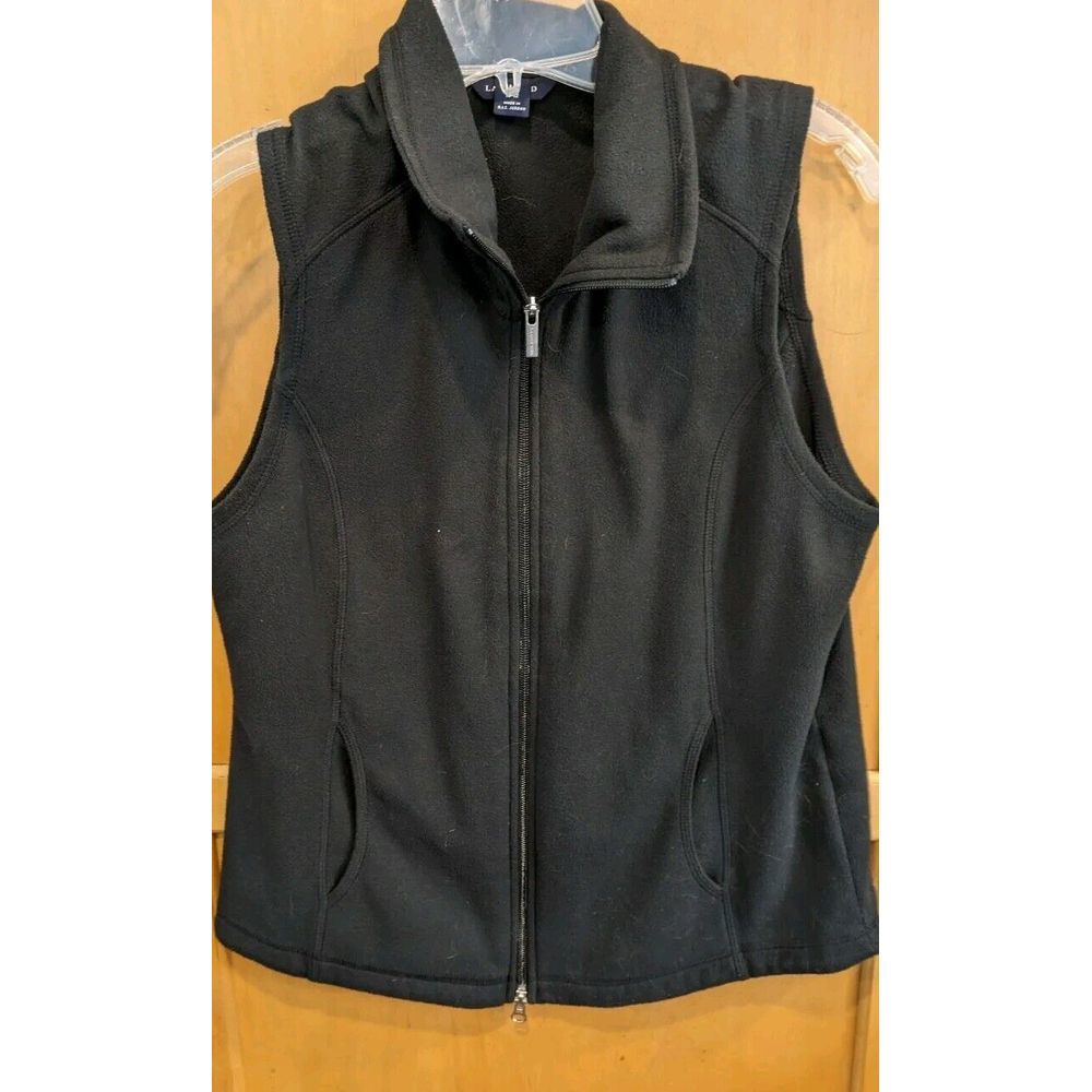 Lands' End Women's Black‎ Sleeveless Full Zip Fleece Vest Pockets Medium 10-12